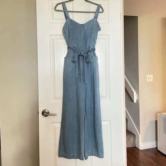 PAIGE Pants - PAIGE Light Blue Denim Jumpsuit with Waist Tie